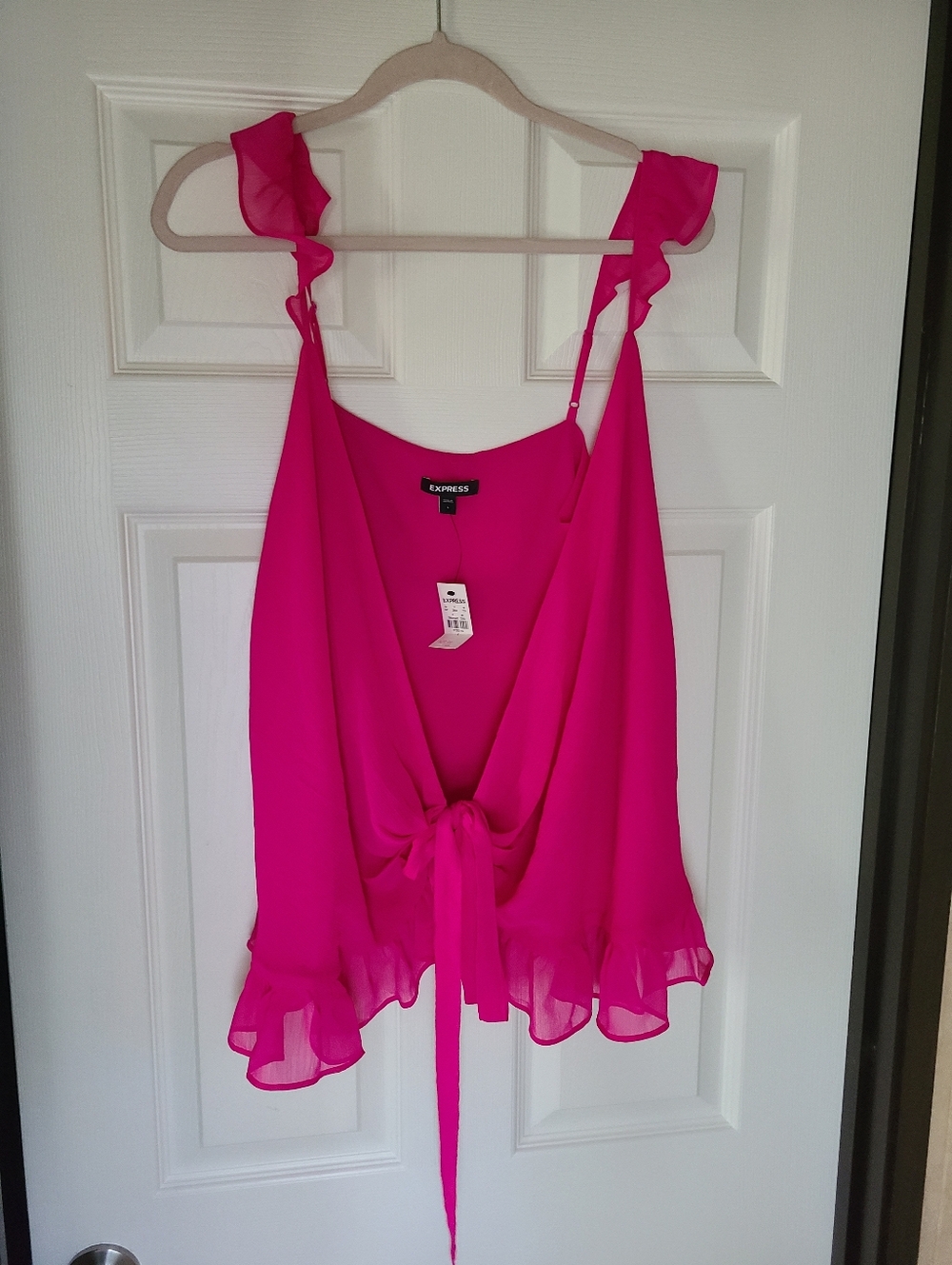 Express Hot Pink Ruffle Tie-Front Camisole Top